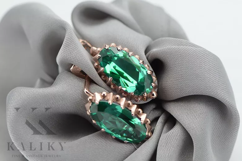 Elegant Emerald Accentuated 14K Rose Pink Gold Earrings vec174 vec174