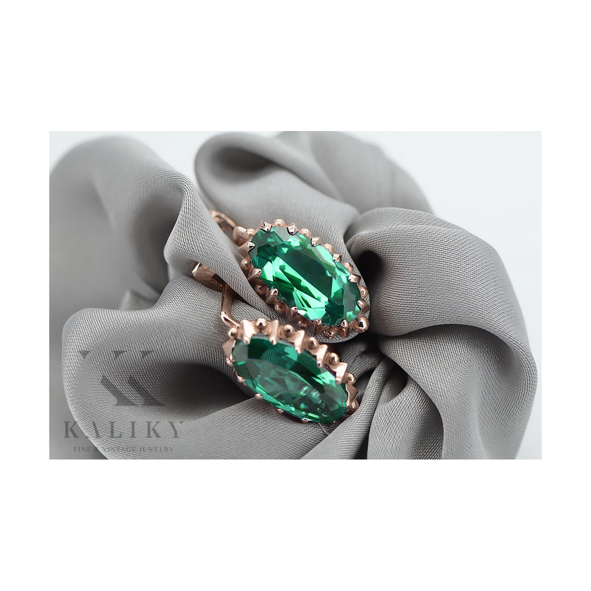 Elegant Emerald Accentuated 14K Rose Pink Gold Earrings vec174 vec174