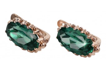 Elegant Emerald Accentuated 14K Rose Pink Gold Earrings vec174 vec174