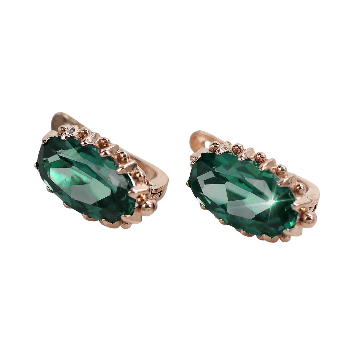 Elegant Emerald Accentuated 14K Rose Pink Gold Earrings vec174 vec174