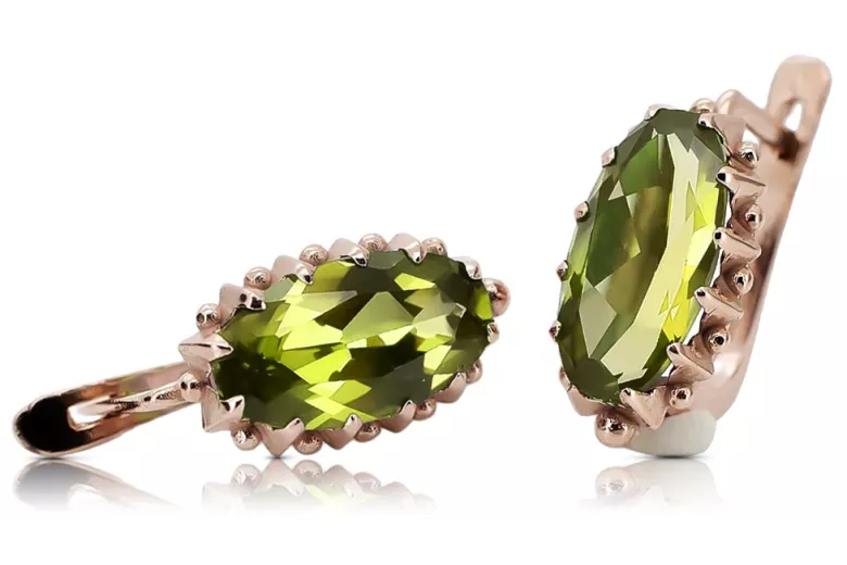 "Peridoto Exquisito en Oro Rosa de 14k Original Antiguo - Pendientes Elegantes vec174" Vintage vec174