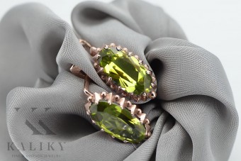 "Peridoto Exquisito en Oro Rosa de 14k Original Antiguo - Pendientes Elegantes vec174" Vintage vec174