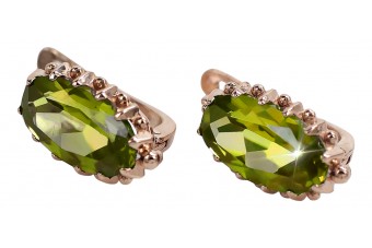 "Peridoto Exquisito en Oro Rosa de 14k Original Antiguo - Pendientes Elegantes vec174" Vintage vec174