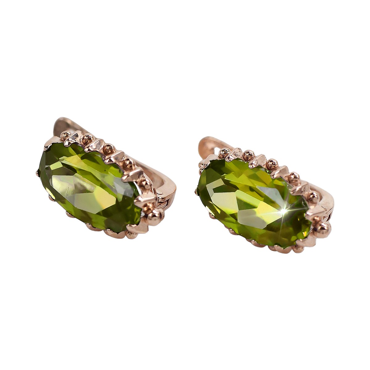 "Peridoto Exquisito en Oro Rosa de 14k Original Antiguo - Pendientes Elegantes vec174" Vintage vec174