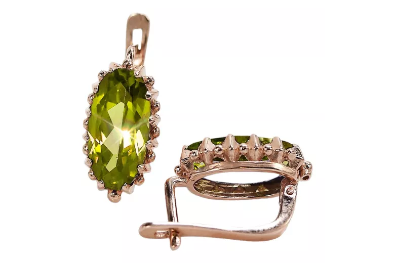 "Peridoto Exquisito en Oro Rosa de 14k Original Antiguo - Pendientes Elegantes vec174" Vintage vec174