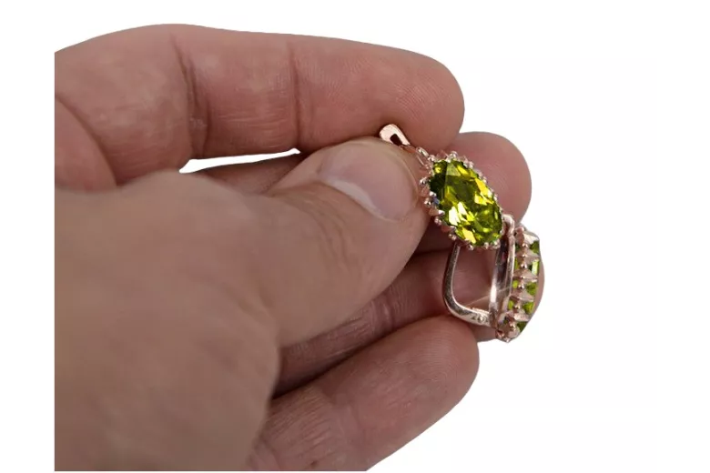 "Peridoto Exquisito en Oro Rosa de 14k Original Antiguo - Pendientes Elegantes vec174" Vintage vec174