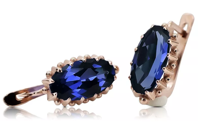 Sterling Silver Rose Gold Plated Sapphire Earrings vec174rp