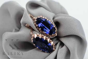 Sterling Silver Rose Gold Plated Sapphire Earrings vec174rp