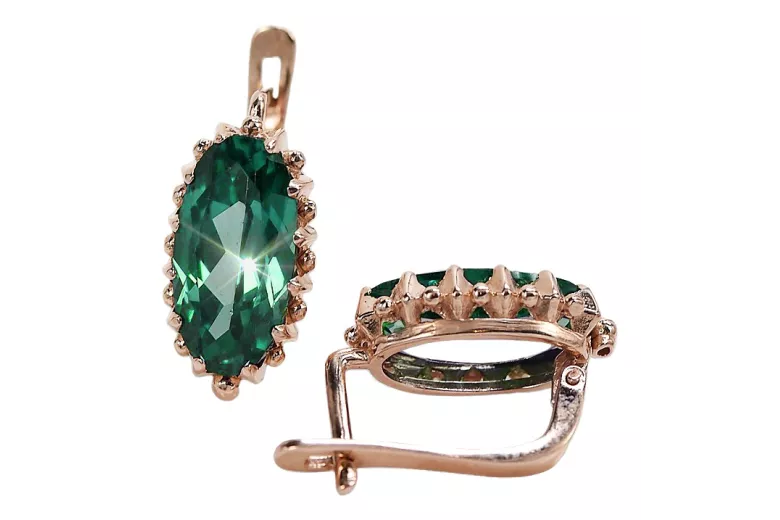 Sterling silver rose gold plated, Emerald Earrings vec174rp