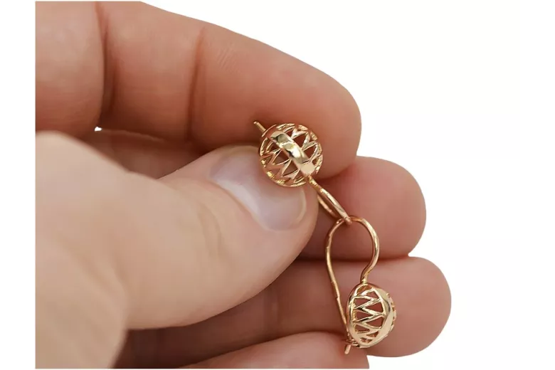 Pendientes de bola antiguos de oro rosa de 14k 585 sin piedras ven074 ven074