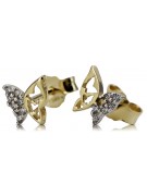 Boucles d'oreilles couronne en or jaune 14 carats, Zircons. cec019yw