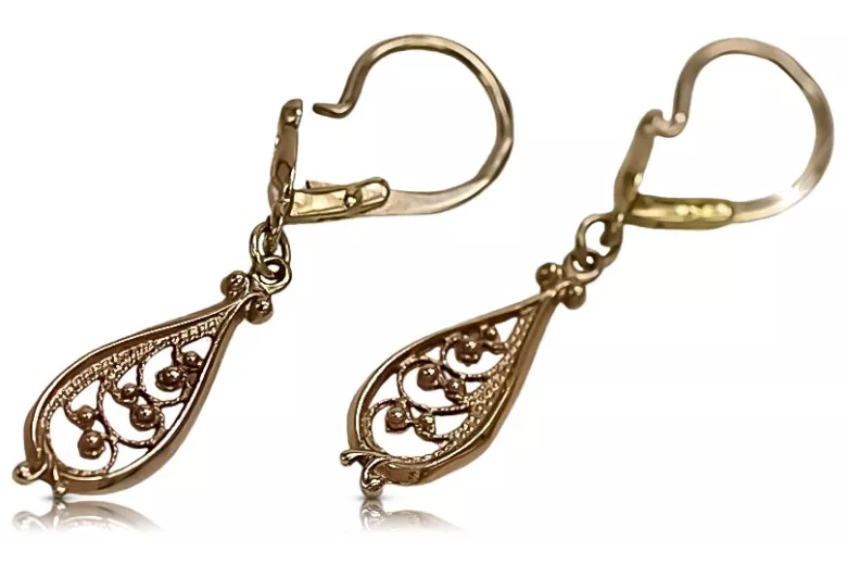 "Boucles d'oreilles feuille vintage en or rose 14 carats 585 sans pierres" ven110 ven110