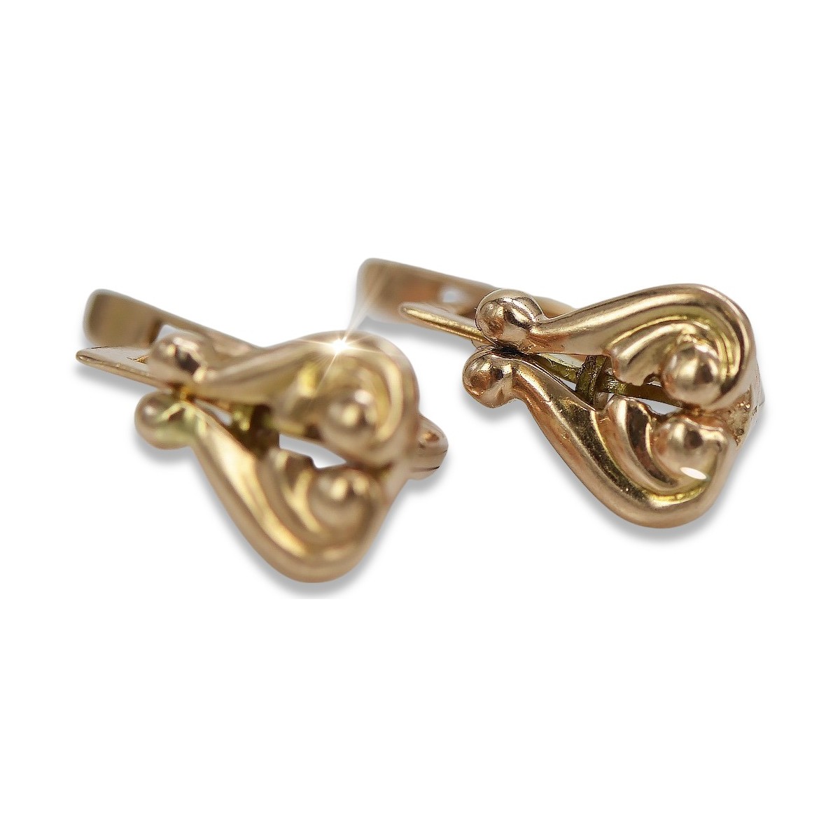 Pendientes Antiguos de Corazón en Oro Rosa Antiguo Original de 14k Sin Piedras ven132 ven132