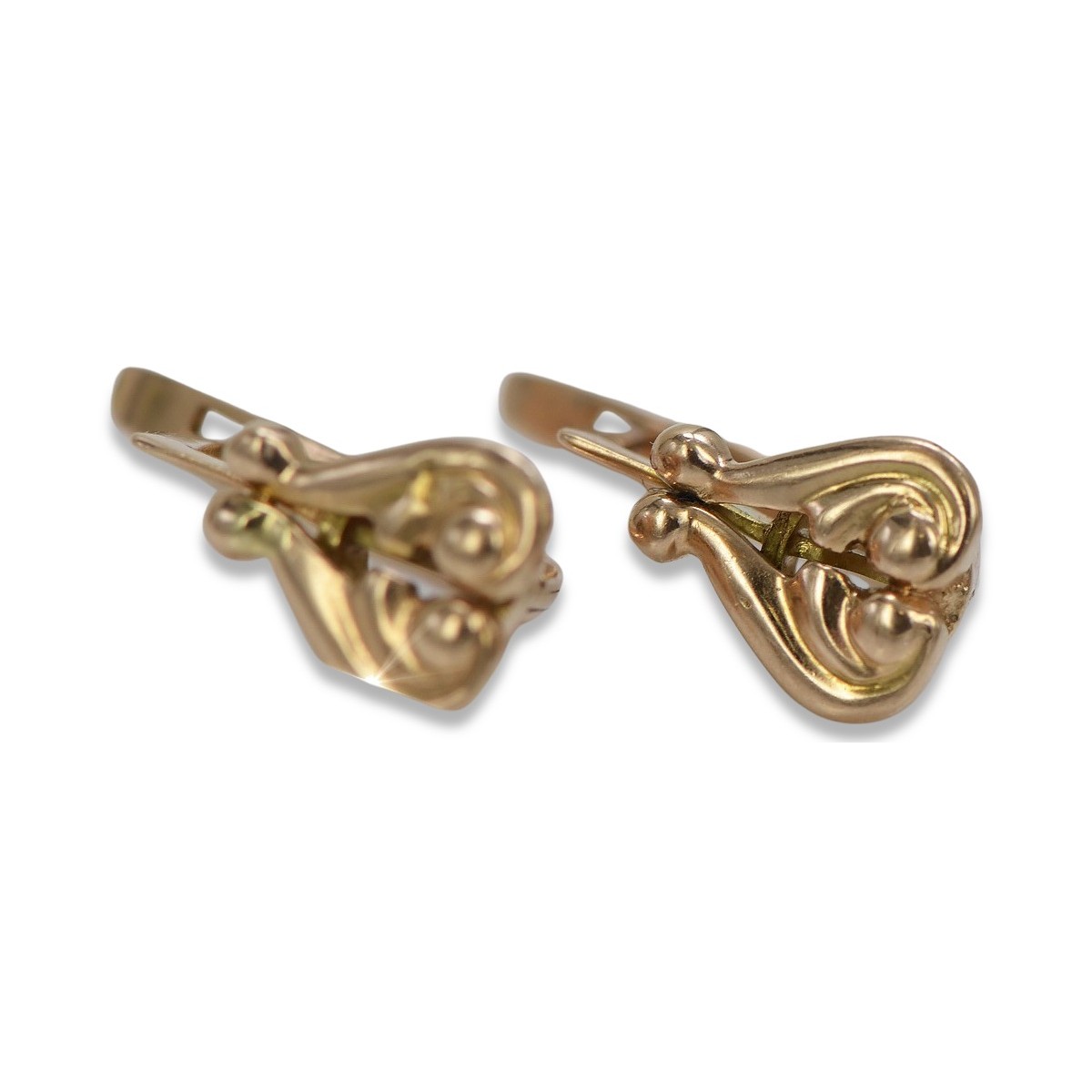 Pendientes Antiguos de Corazón en Oro Rosa Antiguo Original de 14k Sin Piedras ven132 ven132