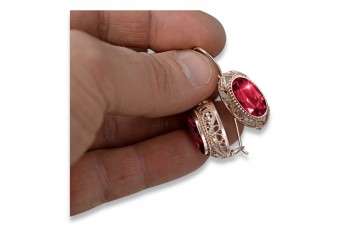 Rubinrot 14k 585 Gold Ohrringe vec023 Original Russisch-Sowjetisches Vintage style vec023