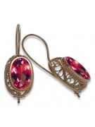 "Ruby Embellished 14K Rose Gold Earrings, Authentic Vintage Russian Soviet VEC023" style vec023