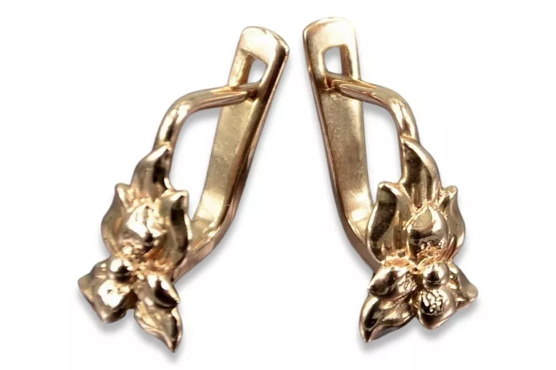 "Élégantes Boucles d'Oreilles Fleur en Or Rose 14 carats Vintage Pas de Pierres" ven190 ven190