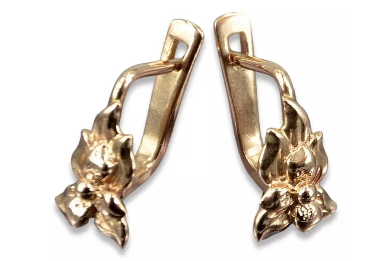 "No Stones Original Vintage 14K Rose Gold Flower Earrings" ven190 ven190