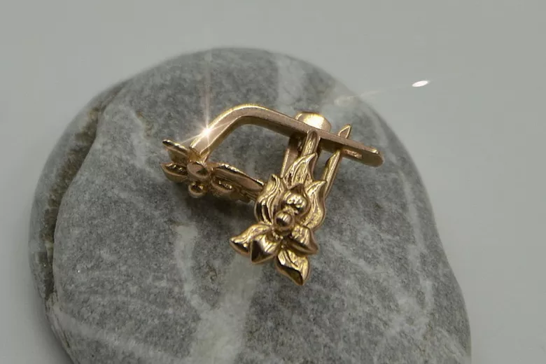 "Aretes de Flor Antigua en Oro Rosa de 14k sin Piedras" ven190 ven190