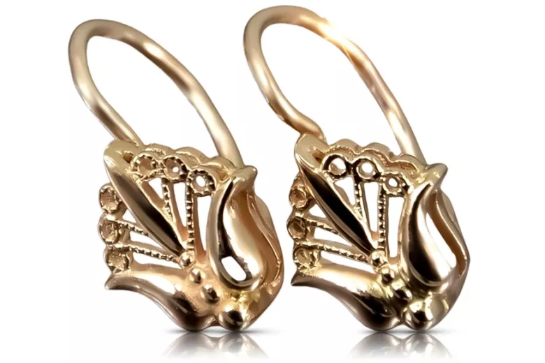 Pendientes Florales en Oro Rosa Antiguo 14k Sin Piedras  ven205 ven205