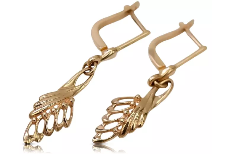 "Or rose vintage 14 carats 585, Boucles d'oreilles feuille vintage sans pierres" ven215 ven215