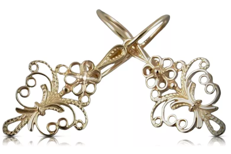 "Vintage Boucles d'oreilles feuille en or rose 14 carats 585 sans pierres"  ven224 ven224