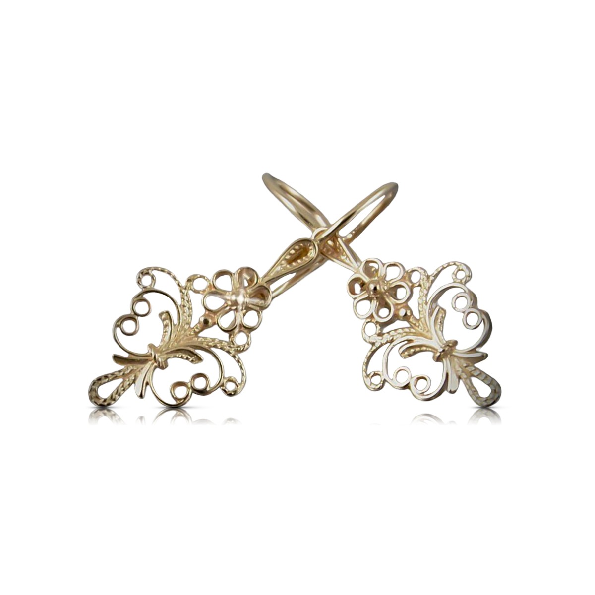 "Vintage Boucles d'oreilles feuille en or rose 14 carats 585 sans pierres"  ven224 ven224