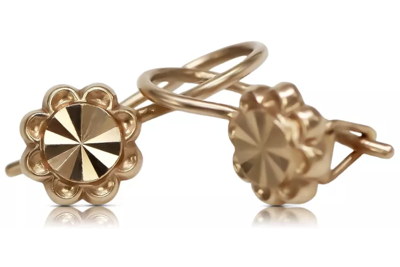 "Classic No-Stones 14K Rose Gold Flower Earrings" ven229 ven229