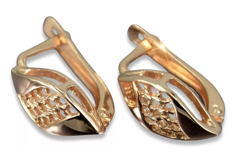 "No Stones Original Vintage 14K Rose Gold Leaf Earrings" ven231 ven231