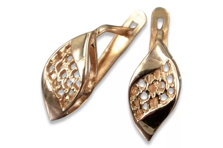 "No Stones Original Vintage 14K Rose Gold Leaf Earrings" ven231 ven231