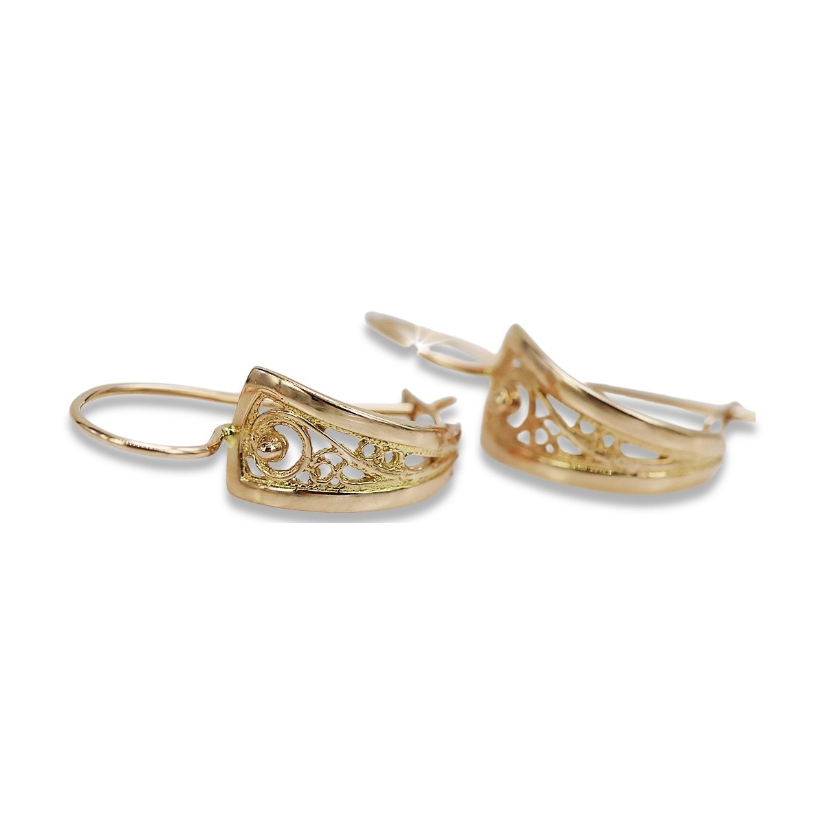 "Aretes de Hoja en Oro Rosa Antiguo de 14k 585 Sin Piedras" ven232 ven232