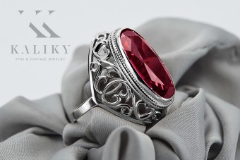 Bague en Argent 925, Rubis et Saphir, Style Russe Soviétique vrc184s