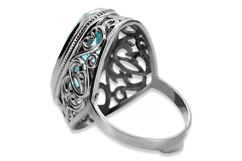 Bague en argent sterling 925, Aigue-marine, pierres précieuses, style russe soviétique. vrc184s