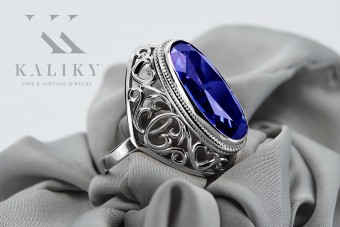 Bague en argent sterling 925, Saphir, Pierre précieuse, Style russe soviétique vrc184s