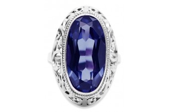 Sterling Silver 925 Blue Sapphire Russian Style Ring vrc184s