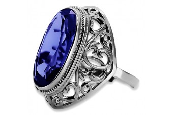 Pierścień z srebra 925 w stylu sowieckim z szafirem vrc184s