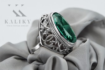 Sterling Silver 925 Emerald Russian Style Ring vrc184s