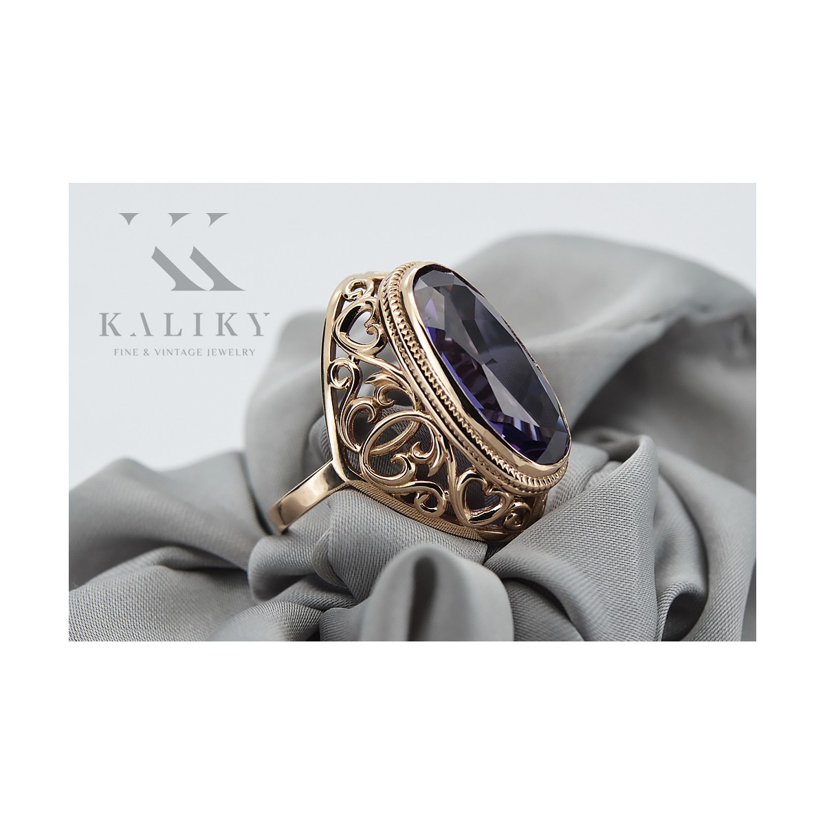 Bague en argent sterling plaqué or rose avec Alexandrite vrc184rp