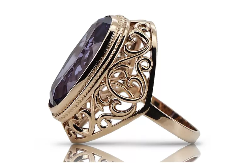 Bague en argent sterling plaqué or rose avec Alexandrite vrc184rp