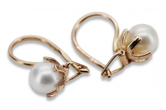 "Antique 14K Rose Gold Pearl Earrings with Pink Accents - VEPR010" Vintage vepr010