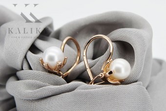 "Antique 14K Rose Gold Pearl Earrings with Pink Accents - VEPR010" Vintage vepr010