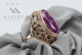 Pierścień z ametystem w oryginalnym stylu vintage, wykonany z 14k różowego złota. vrc184 vrc184