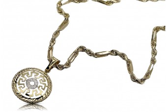 Collar de Oro 14k estilo griego con cadena Figaro Cordón cpn020yw&cc004y8g