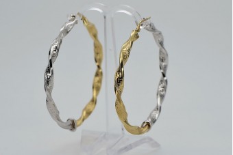 Boucles d'oreilles en or blanc et jaune 14K 585, motif grec circulaire, style italien ceh008yw ceh008yw