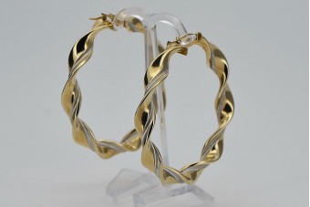 "Elegantes Aretes Circulares de Oro Italiano Blanco y Amarillo de 14k"  ceh009yw ceh009yw