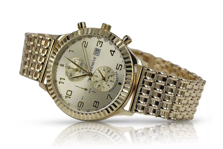 Reloj Geneve unisex de oro amarillo 14k 585 para mujer mw007y&mbw013y-f