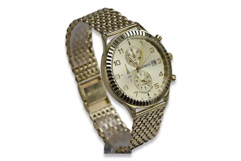 Montre Geneve en or jaune 14k 585 pour femmes et hommes mw007y&mbw013y-f