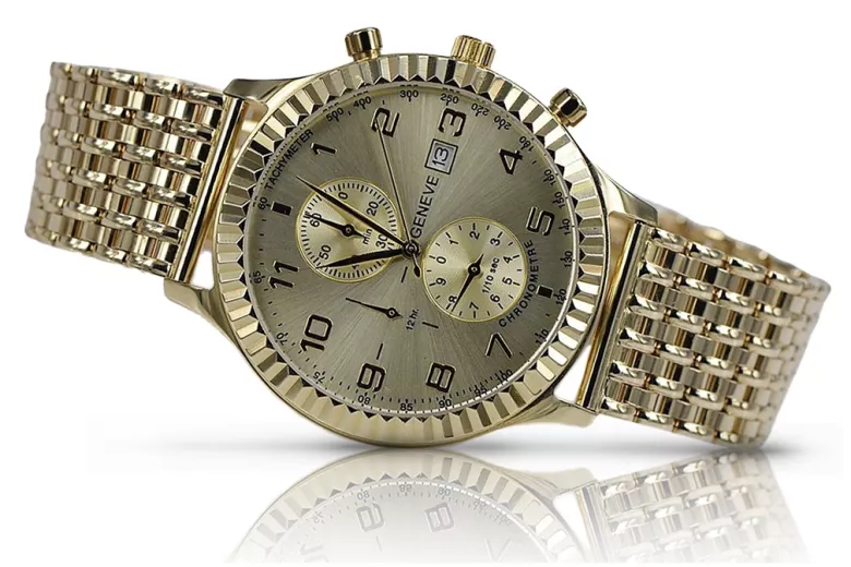 Montre Geneve en or jaune 14k 585 pour femmes et hommes mw007y&mbw013y-f