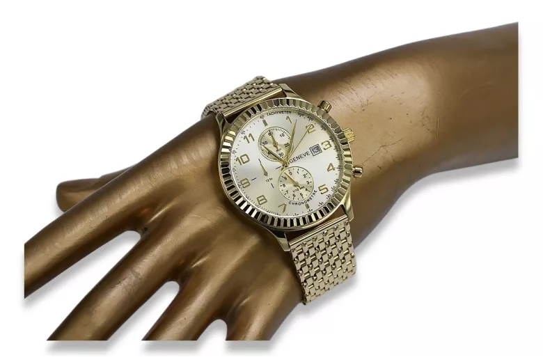 Gold men's watch Geneve ★ zlotychlopak.pl ★ Gold purity 585 333 Low Price!