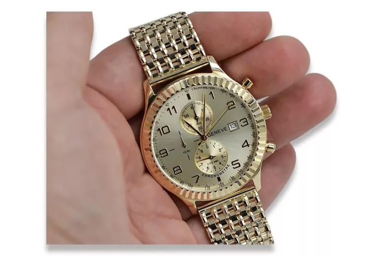 Reloj Geneve unisex de oro amarillo 14k 585 para mujer mw007y&mbw013y-f